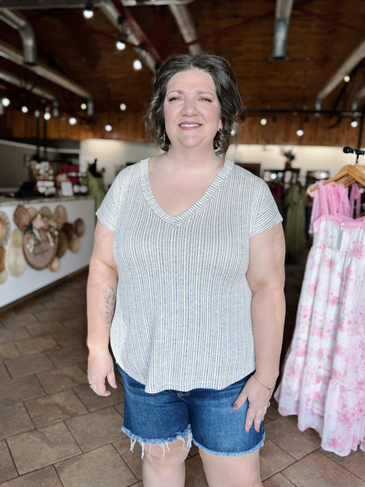 Curvy Taupe V-Neck Sweater Top