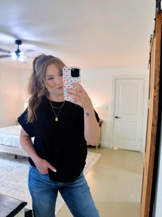 Black Urban Ribbed Cap Sleeve Top