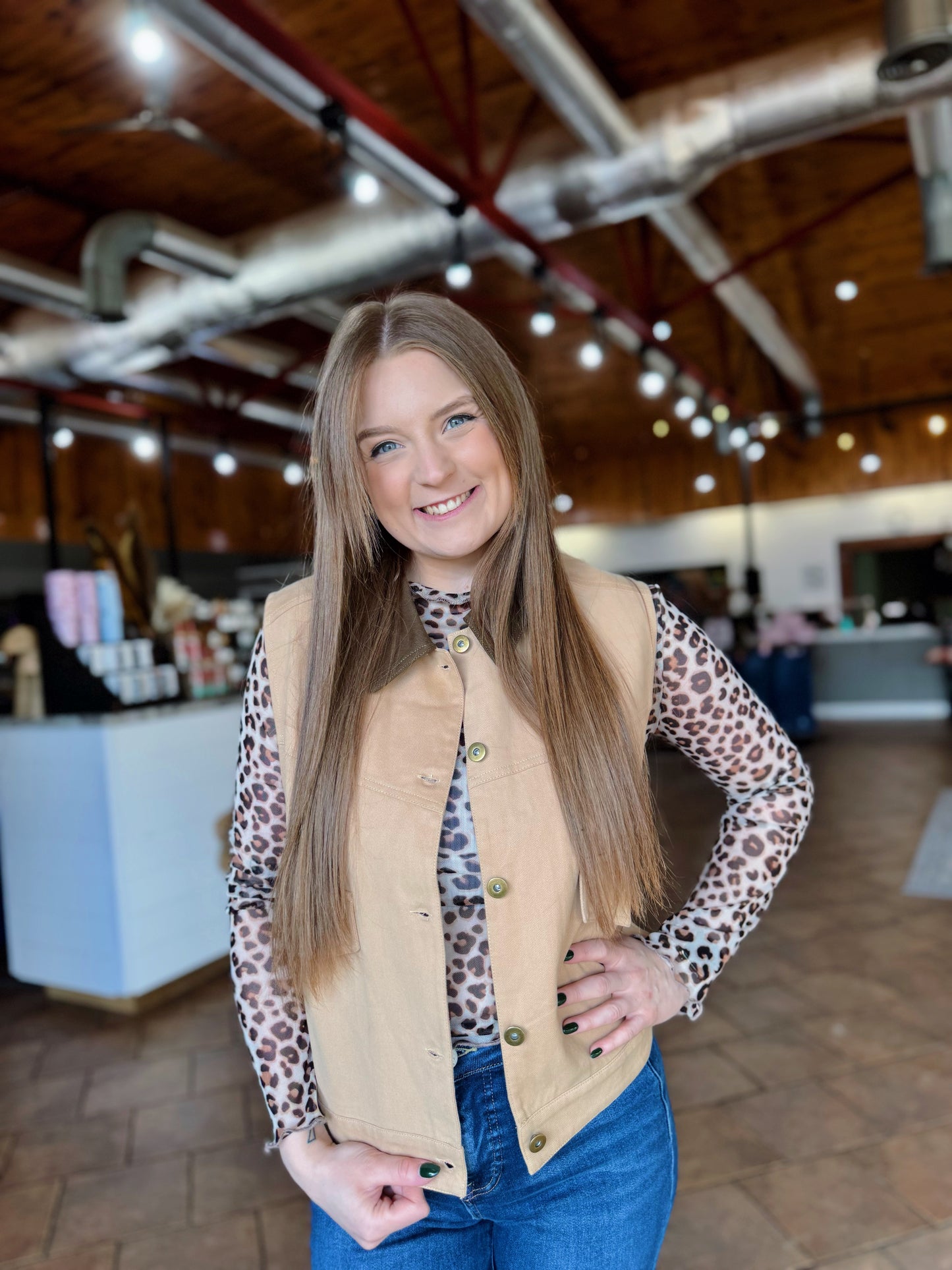 Tan Contrast Collared Vest