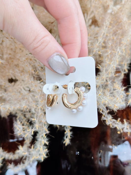 Gold Pearl Embellished Hoop Earrings