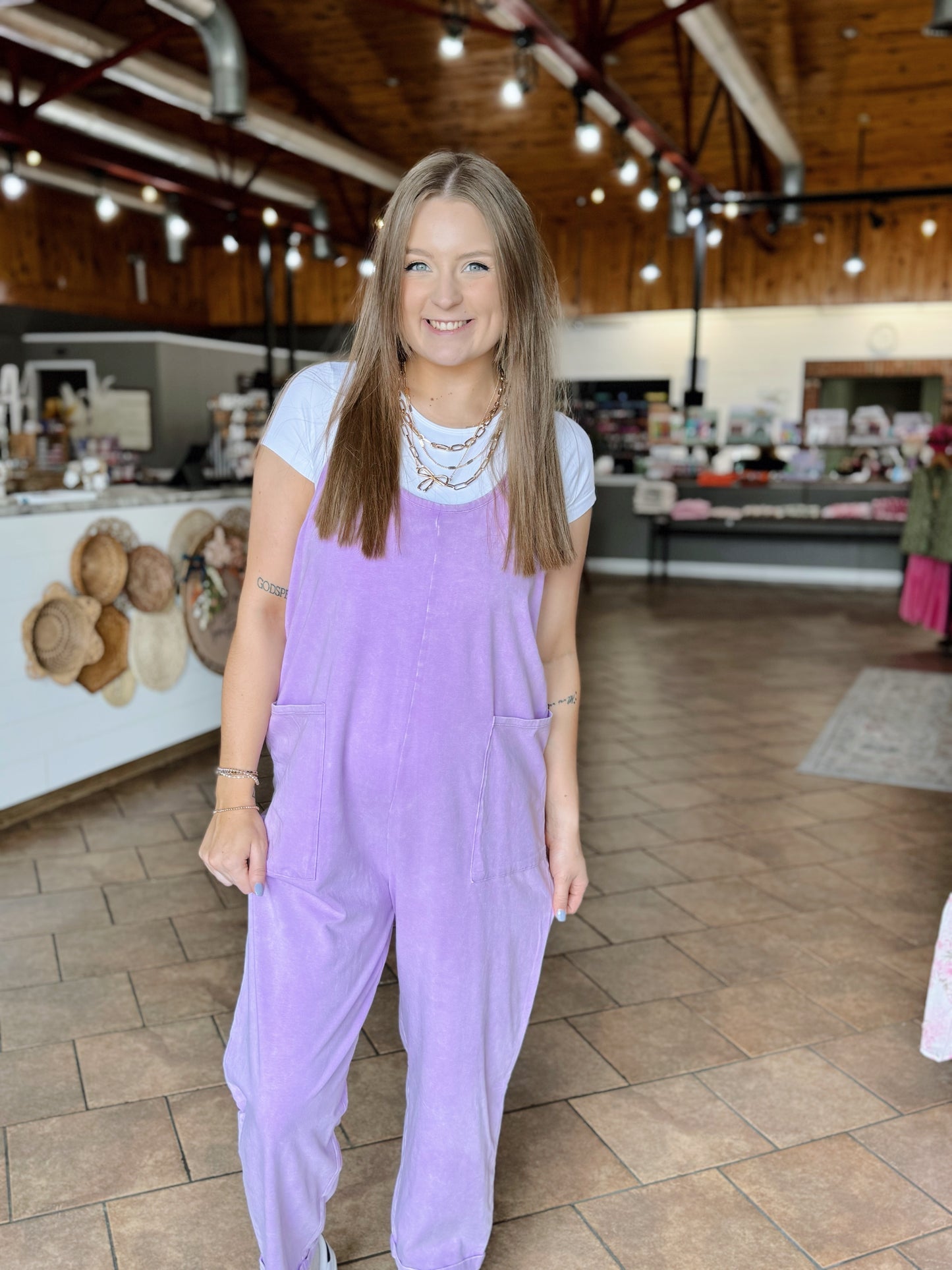 Lavender Acid Wash Slouchy Jumpsuit