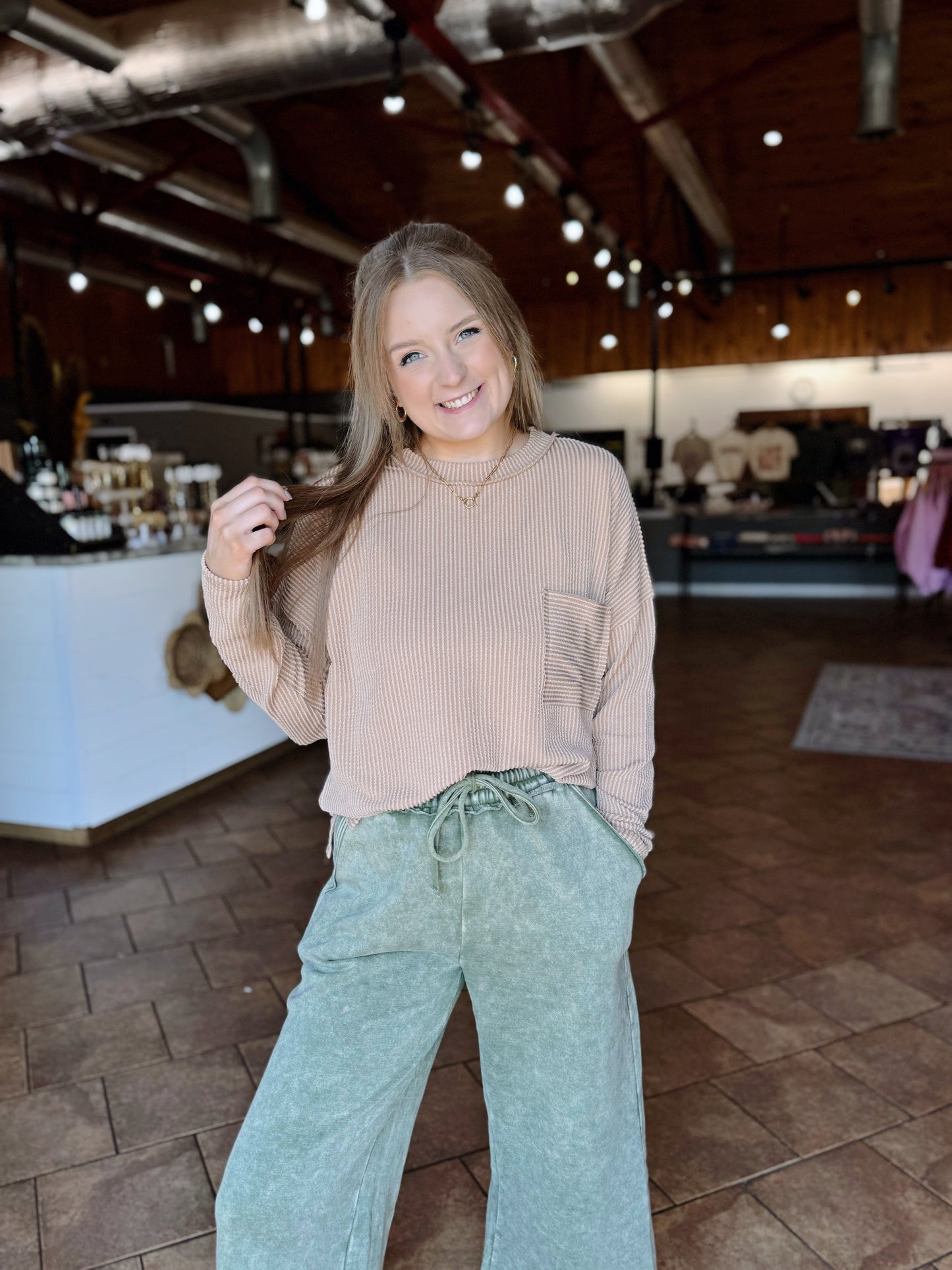 Light Camel Urban Ribbed Top