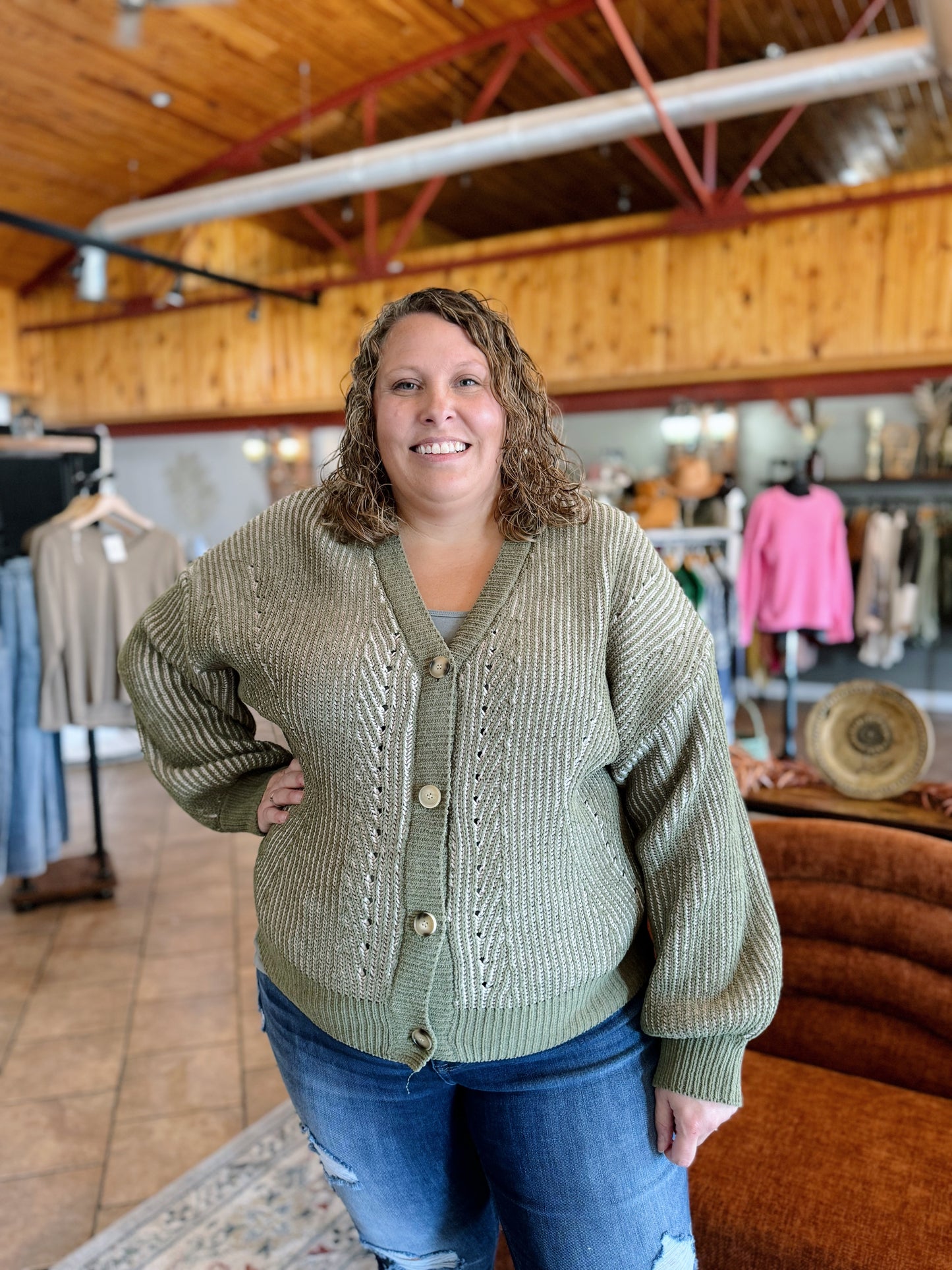 Curvy Olive Button Sweater Cardigan