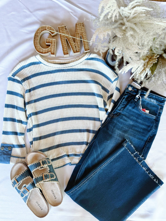Denim Striped Knit Top