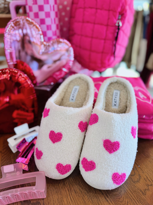 Pink Heart Sherpa Slippers