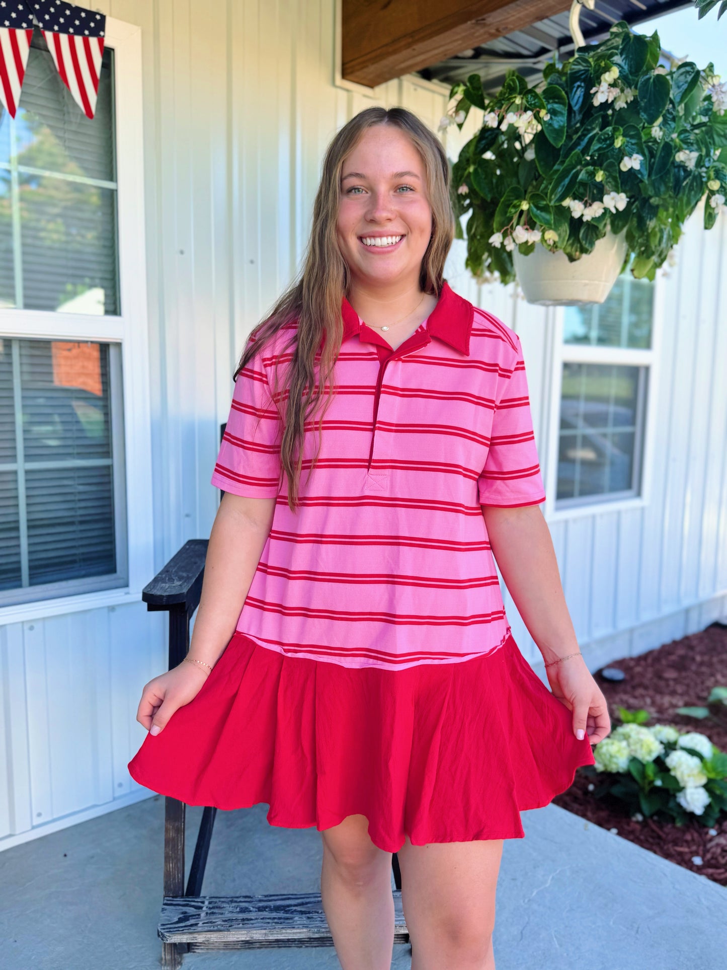 Pink/Red Striped Collared Dress