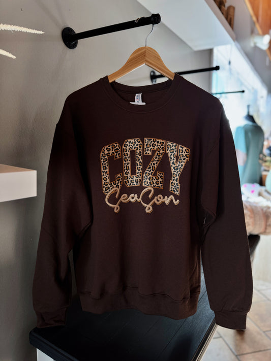 Brown Leopard Cozy Season Crew