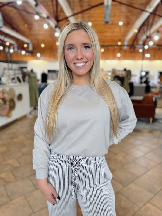 Taupe Cropped Crewneck Top