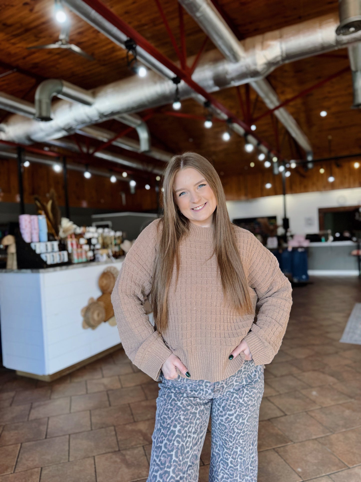 Brown Oversized Textured Sweater