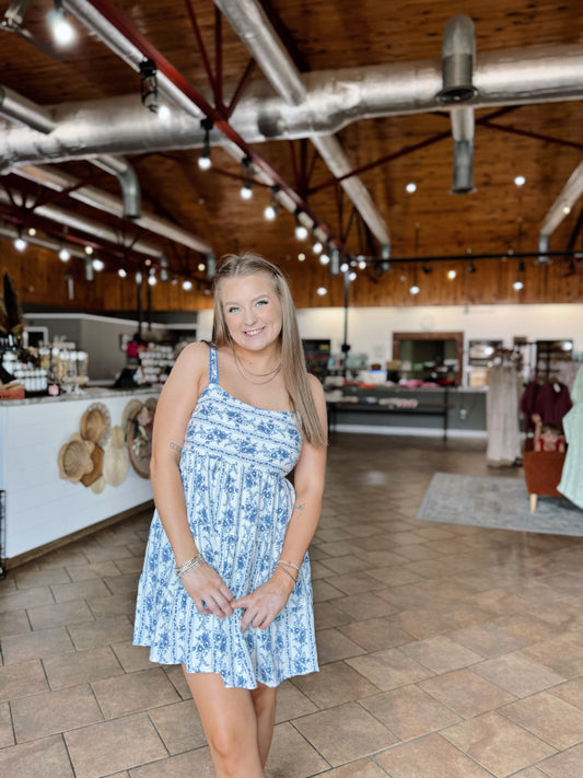 Chambray Striped Floral Dress