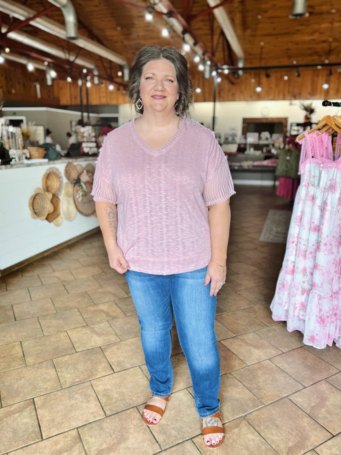 Curvy Mauve Oversized Basic Contrast Top
