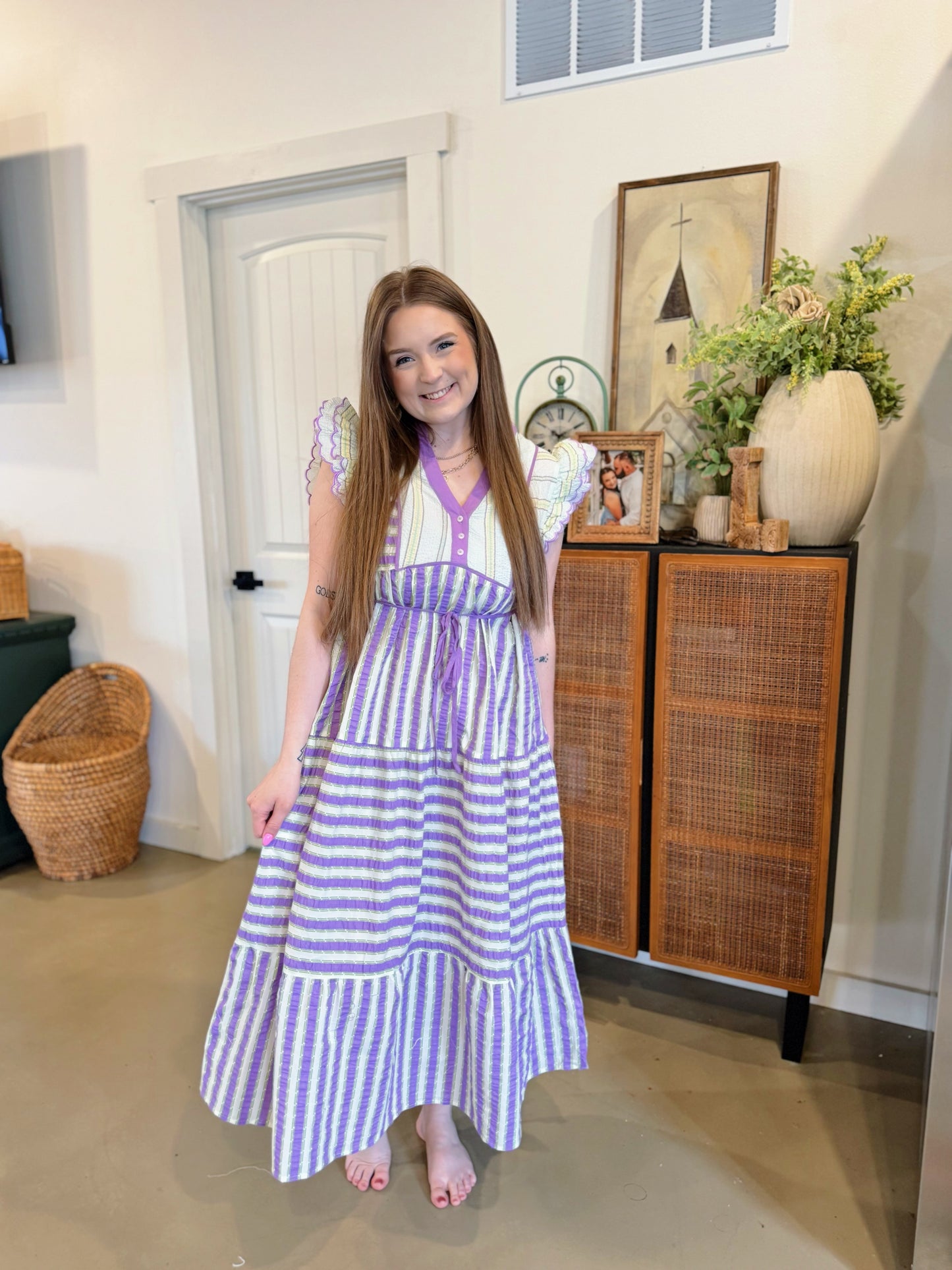 Purple Striped Detail Maxi Dress