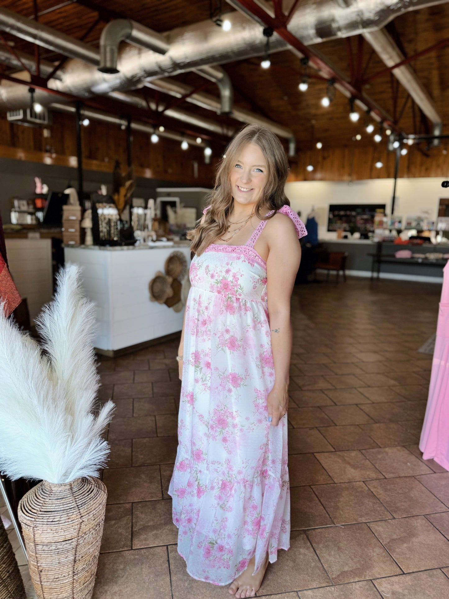 Pink Chiffon Floral Maxi Dress