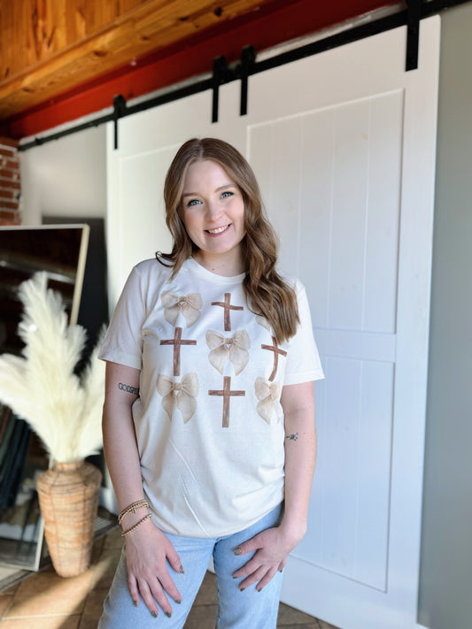 Cream Coquette Cross Tee