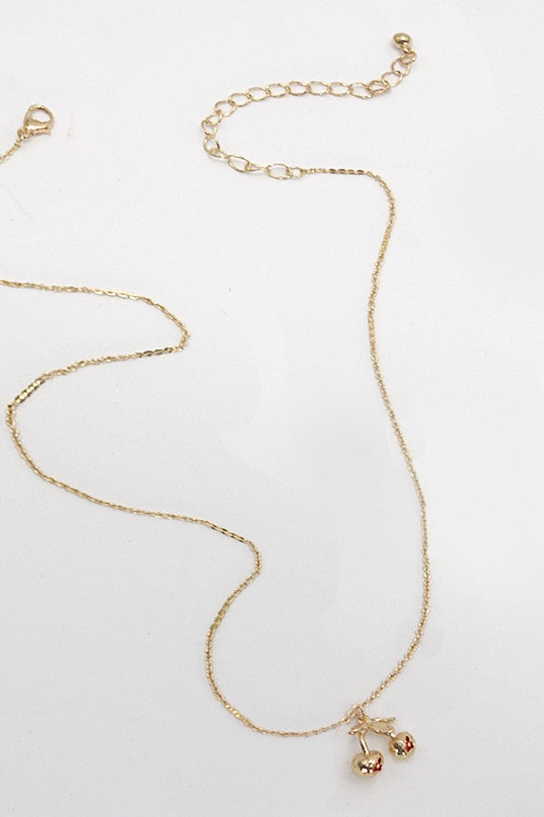 Gold Cherry Charm Necklace