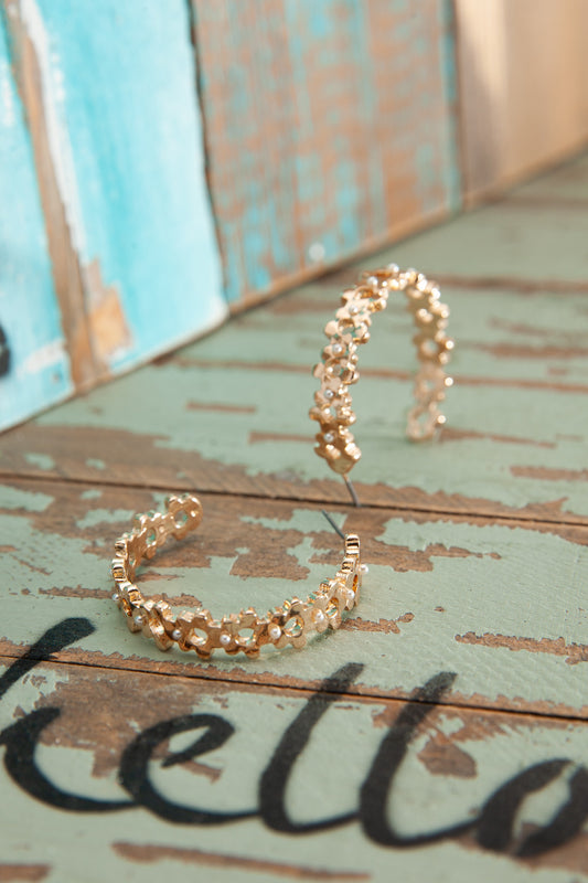 Gold Daisy Pearl Hoops