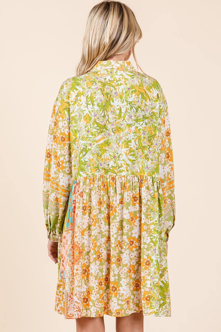 Chartreuse Mixed Floral Baby Doll Dress