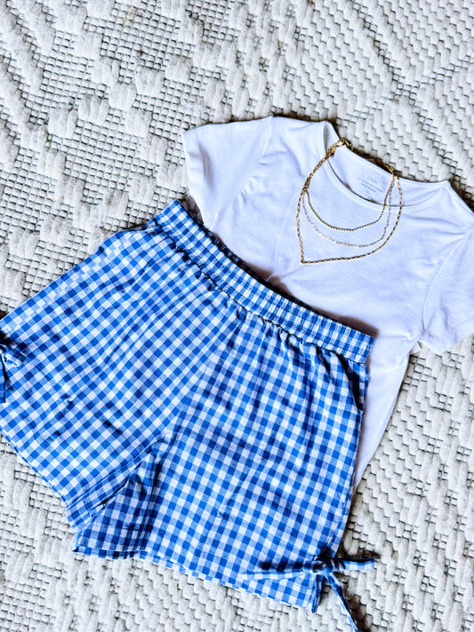 Blue Checkered Side Bow Shorts