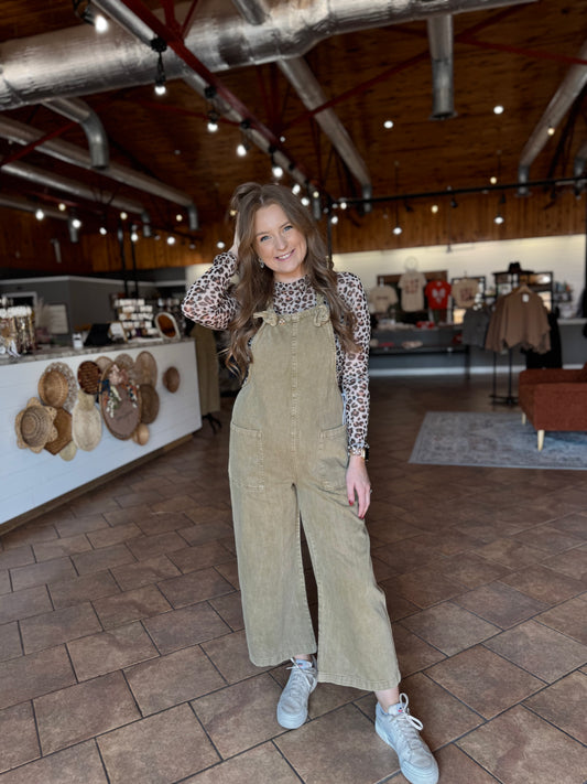 Camel Cropped Mineral Wash Jumpsuit