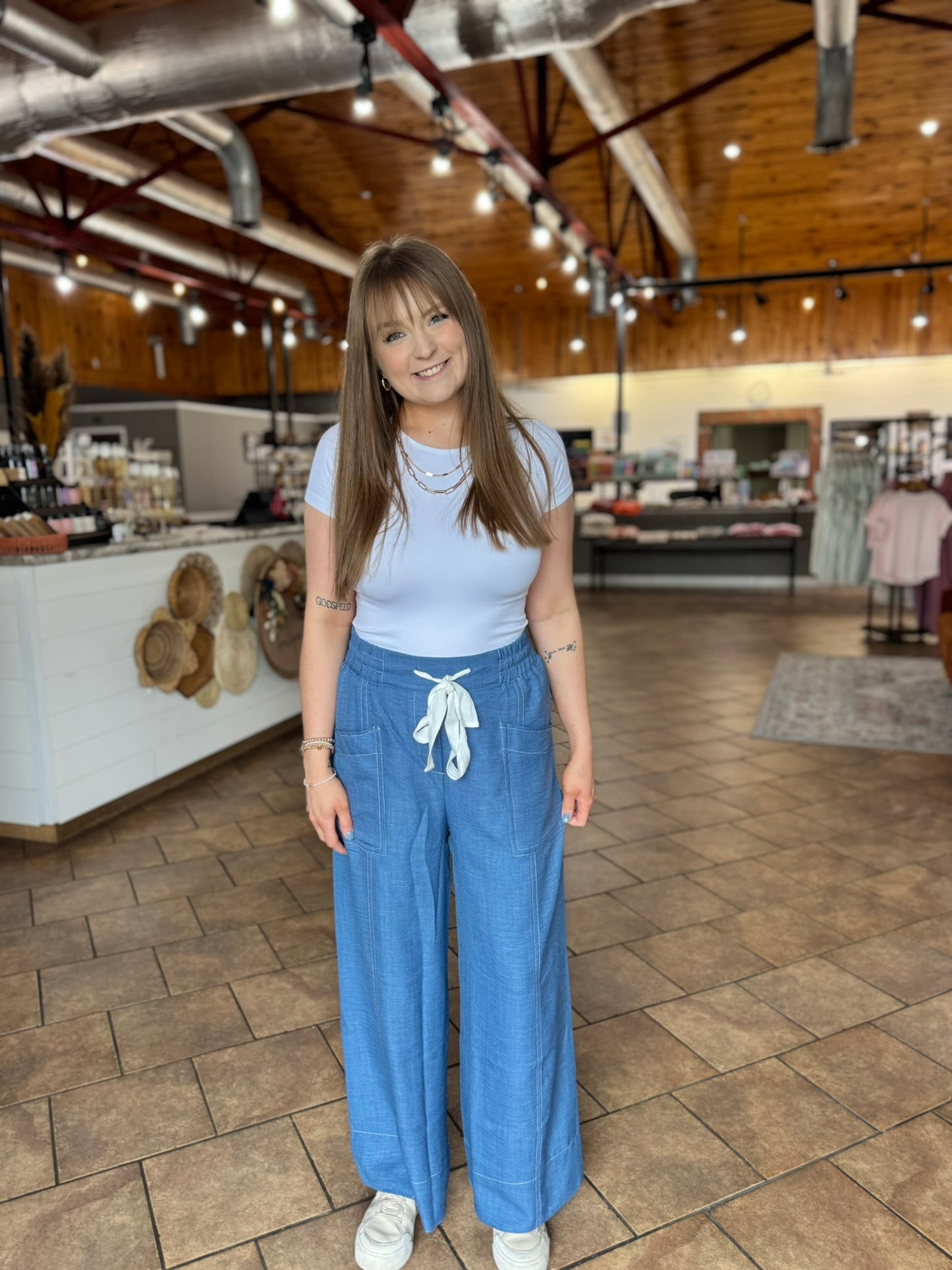 Blue Stitched Detail Pants