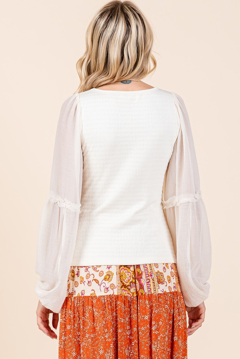 Ivory Textured Chiffon Sleeve Top