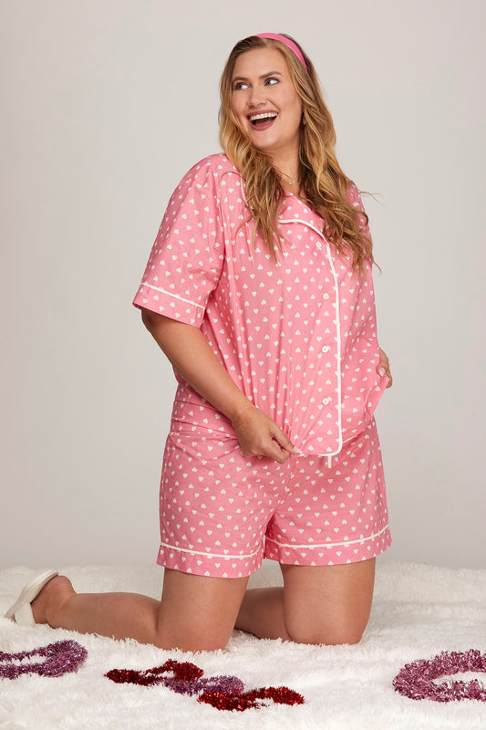 Curvy Pink Heart Pajama Shorts