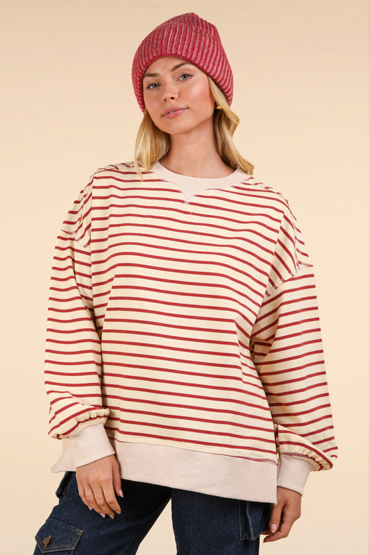 Rust/Beige Striped Crewneck Top