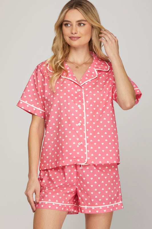 Pink Heart Pajama Shorts