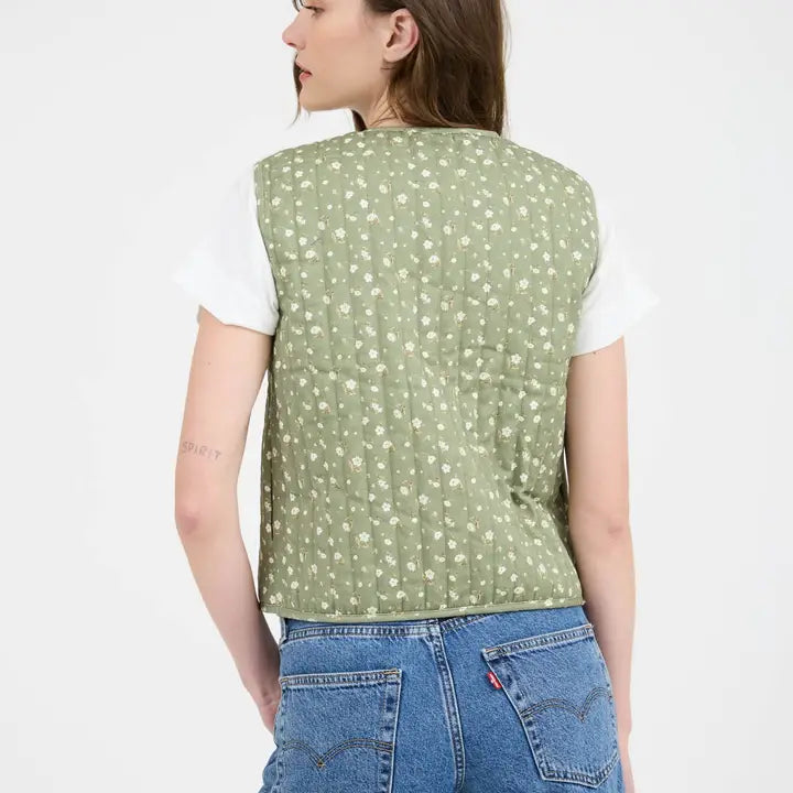 Olive Floral Quilted Vest