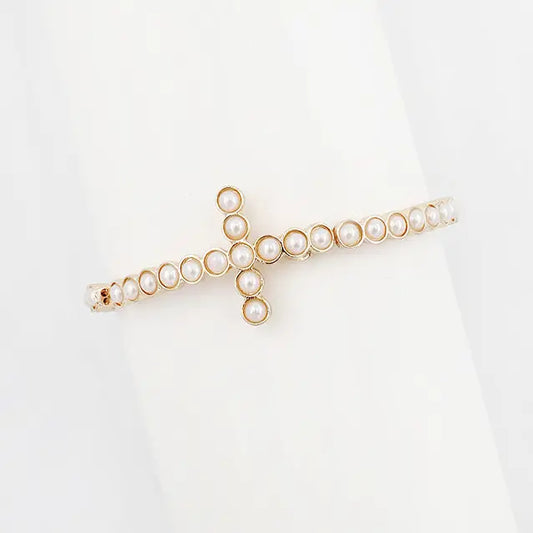 Gold Pearl Cross Bracelet