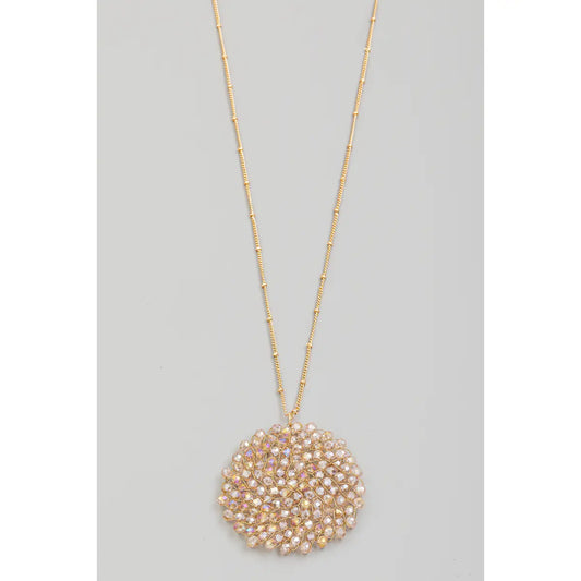 Gold Beaded Circle Pendant Necklace