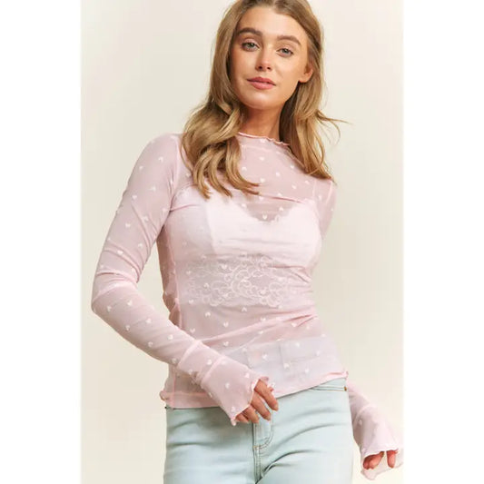 Pink Heart Detail Mesh Top