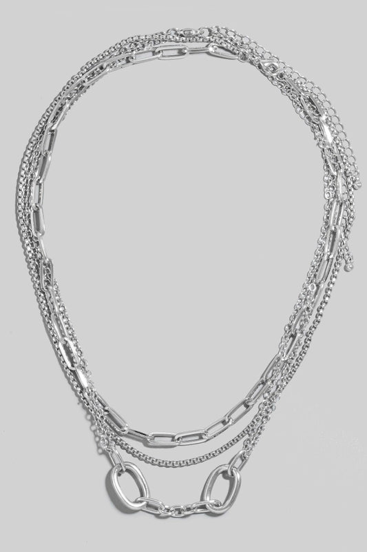 Silver Multi Chain Layered Necklace