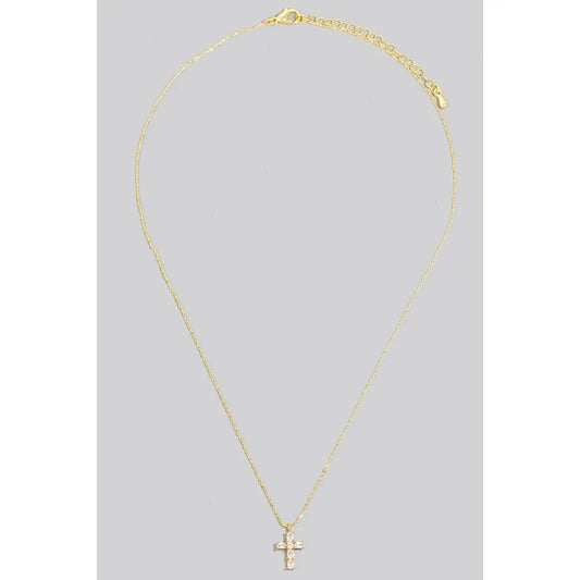 Gold Dipped Cz Cross Pendant Necklace
